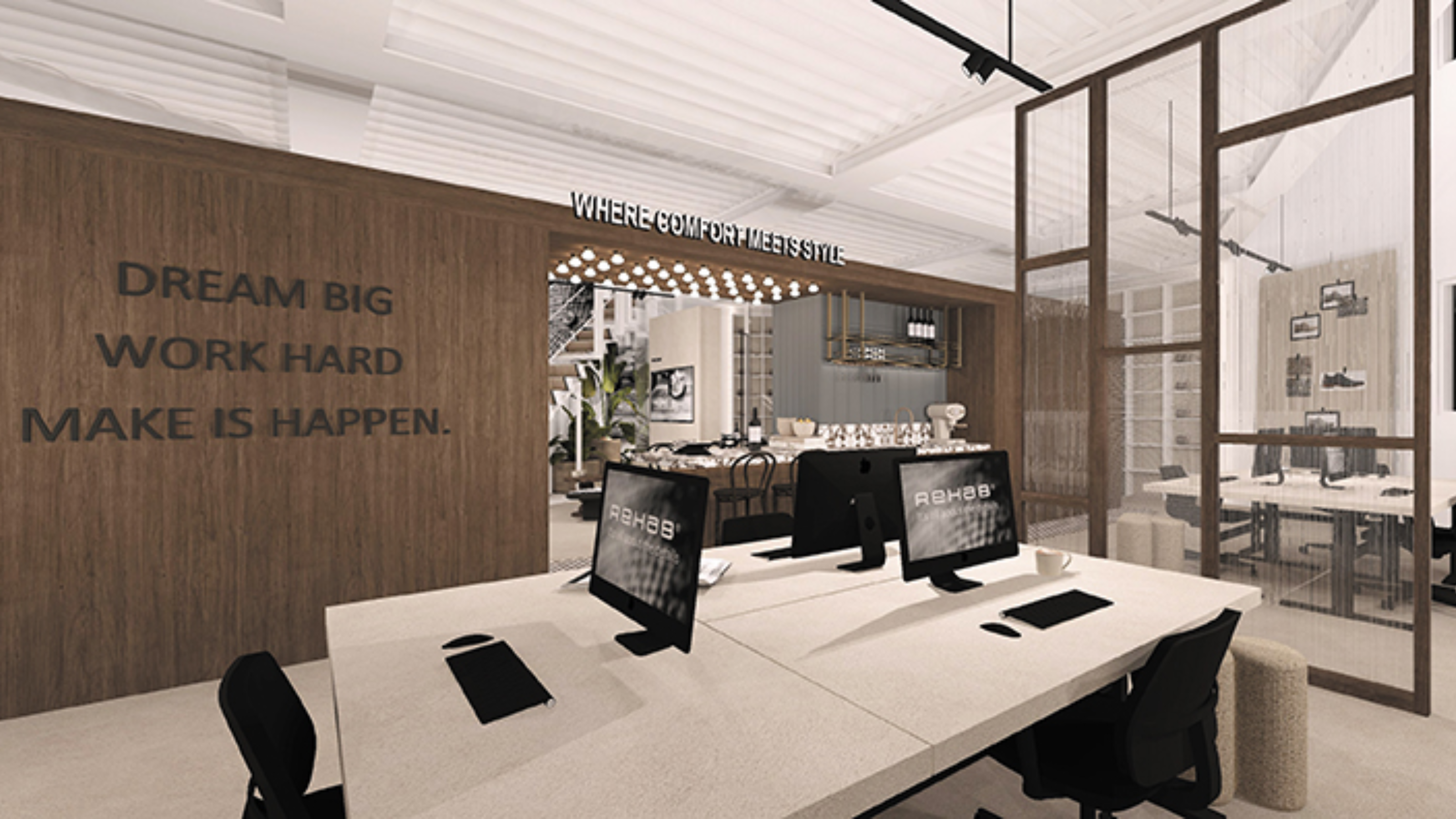 A quirky brand in a quirky building: REHAB settles in the gas holder.        4o